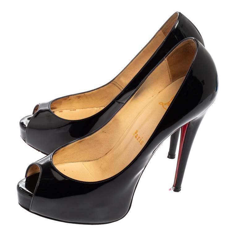 Pre Owned Christian Louboutin Black Patent Leather Very Prive Pumps Size 37.5