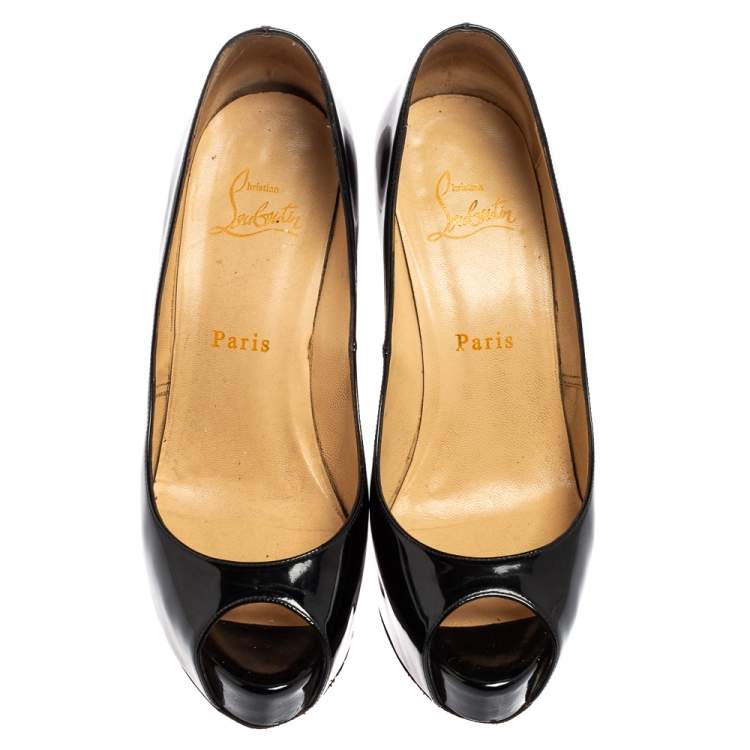 Pre Owned Christian Louboutin Black Patent Leather Very Prive Pumps Size 37.5
