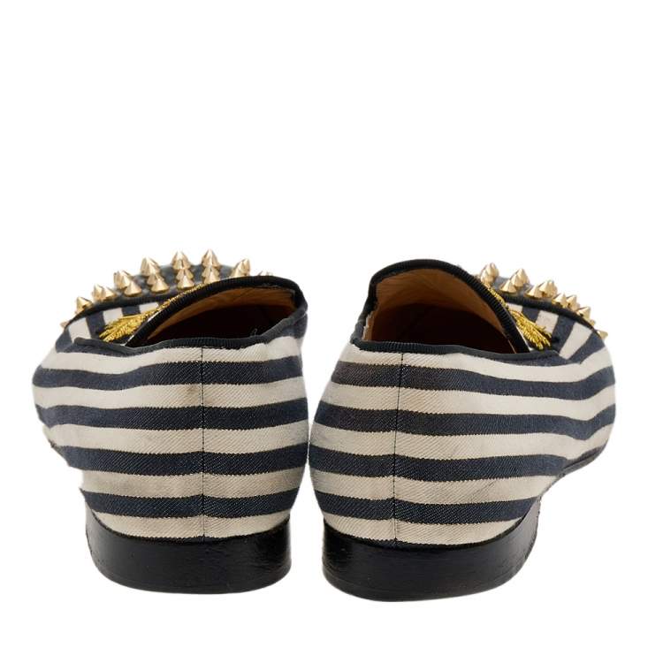 Pre Owned Christian Louboutin Multicolor Patent Leather And Canvas Havanana Spiked Smoking Slippers Size 40