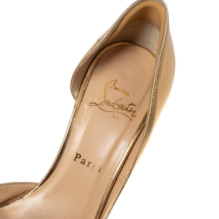 Pre Owned Christian Louboutin Gold Leather Iriza D'orsay Pumps Size 39