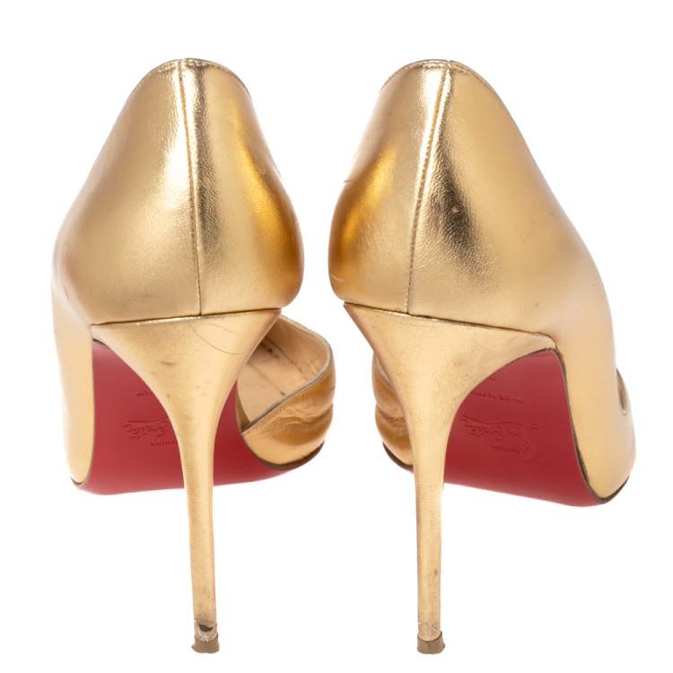 Pre Owned Christian Louboutin Gold Leather Iriza D'orsay Pumps Size 39