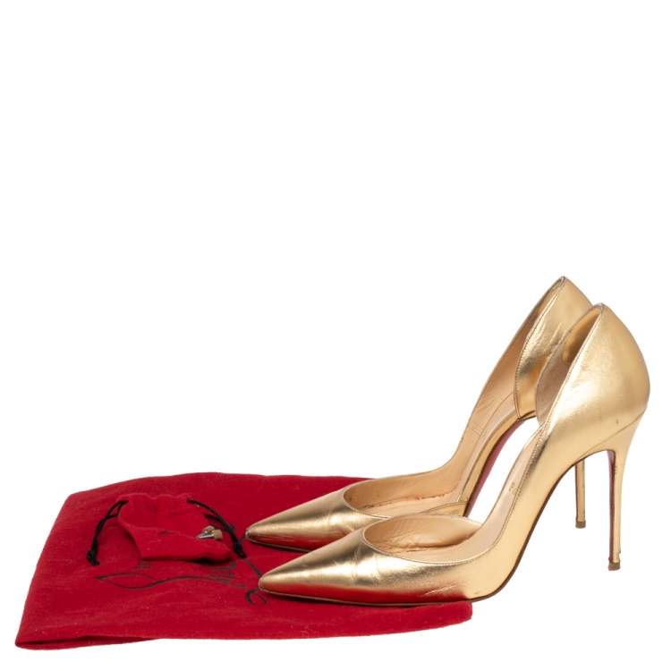 Pre Owned Christian Louboutin Gold Leather Iriza D'orsay Pumps Size 39