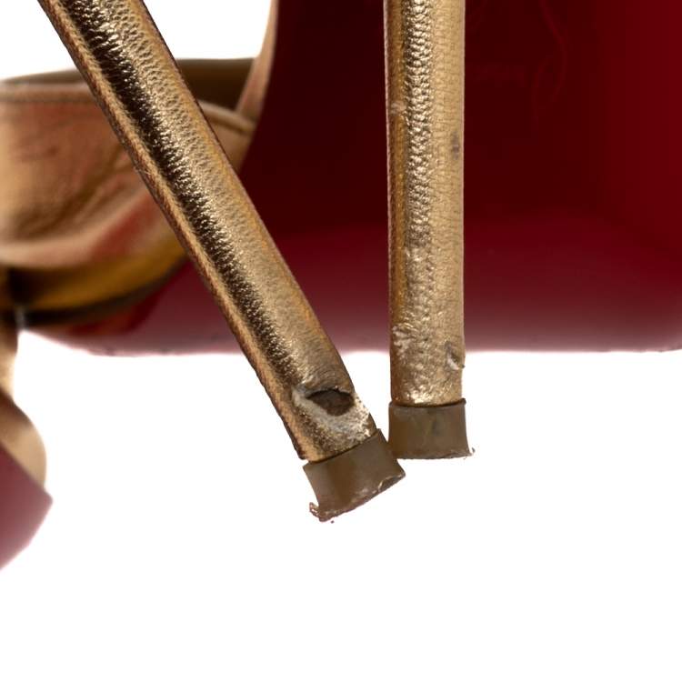 Pre Owned Christian Louboutin Gold Leather Iriza D'orsay Pumps Size 39