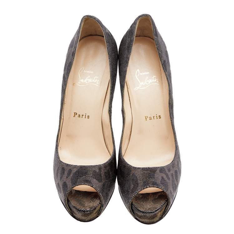 Pre Owned Christian Louboutin Metallic Leopard Print Lurex Fabric Very Prive Pumps Size 38.5