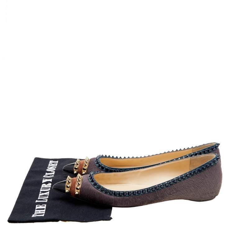 Pre Owned Christian Louboutin Multicolor Calf Hair And Suede Spiked Malabar Hill Ballet Flats Size 38