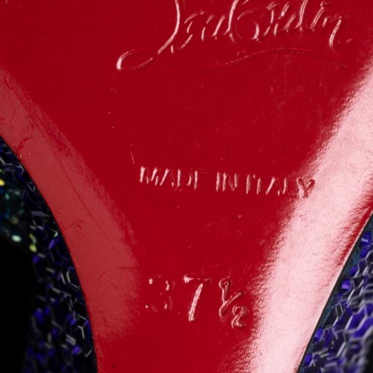 Pre Owned Christian Louboutin Tri-Color Velvet and Crystal Embellished Suede Wedge Boots Size 37.5