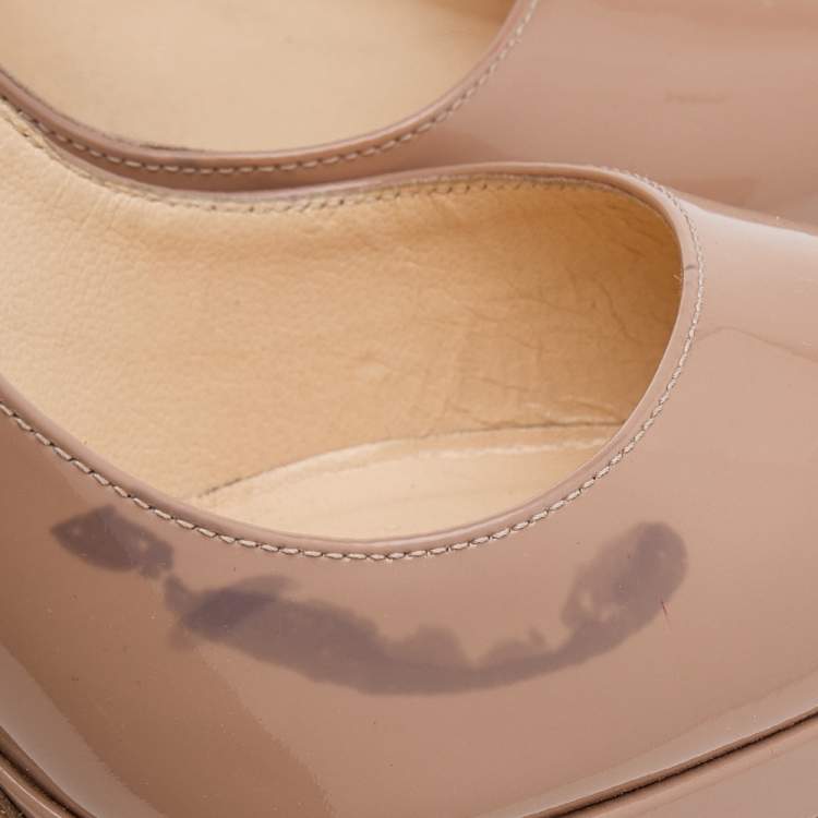 Pre Owned Christian Louboutin Beige Patent Leather Pigalle Plato Pointed Toe Pumps Size 39