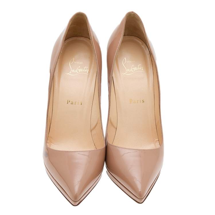 Pre Owned Christian Louboutin Beige Patent Leather Pigalle Plato Pointed Toe Pumps Size 39