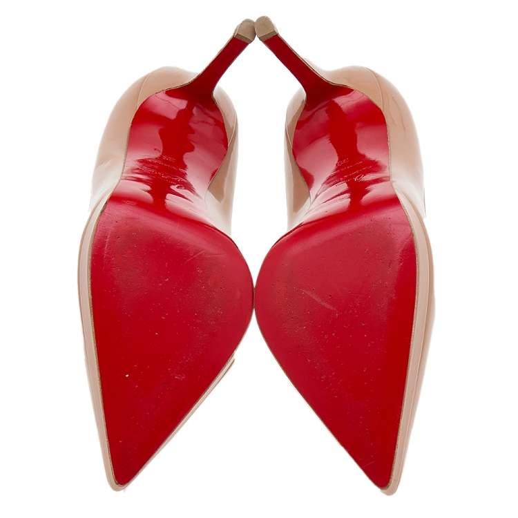 Pre Owned Christian Louboutin Beige Patent Leather Pigalle Plato Pointed Toe Pumps Size 39