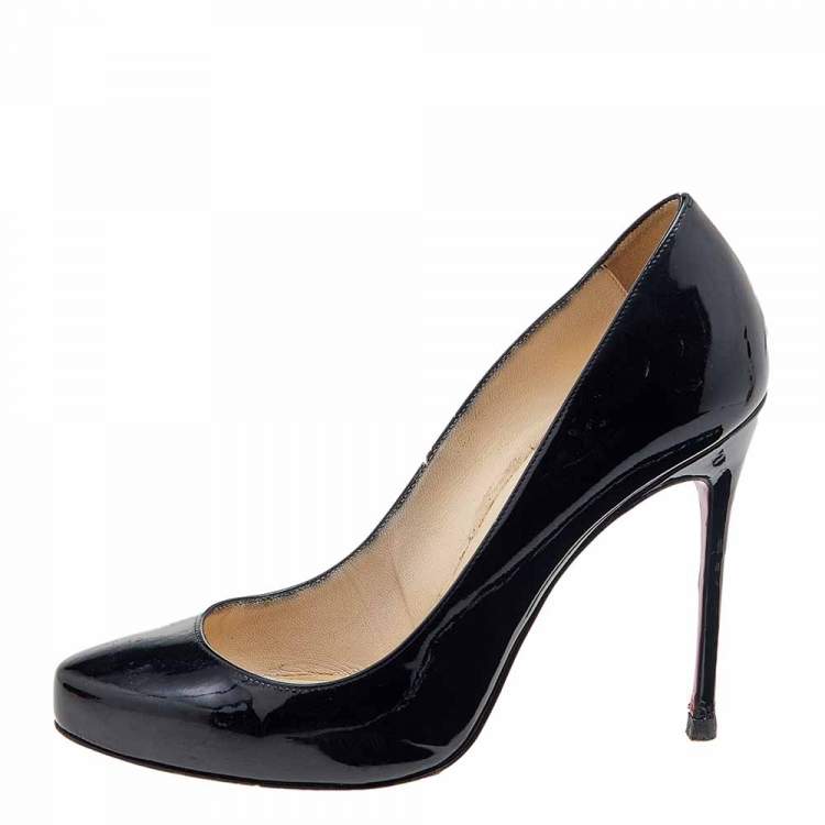 Pre Owned Christian Louboutin Black Patent Leather Simple Pumps Size 38