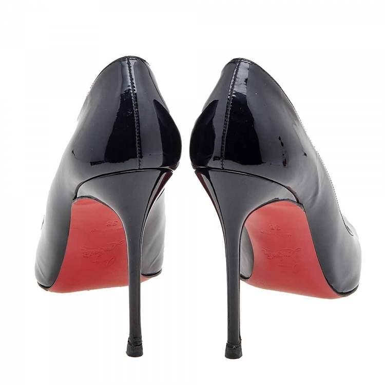 Pre Owned Christian Louboutin Black Patent Leather Simple Pumps Size 38