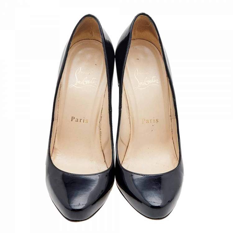 Pre Owned Christian Louboutin Black Patent Leather Simple Pumps Size 38