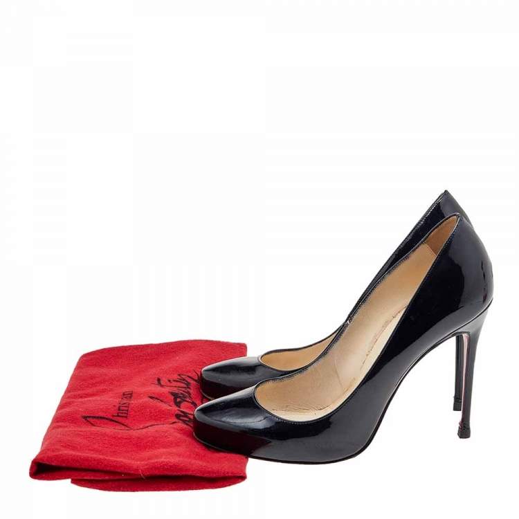 Pre Owned Christian Louboutin Black Patent Leather Simple Pumps Size 38