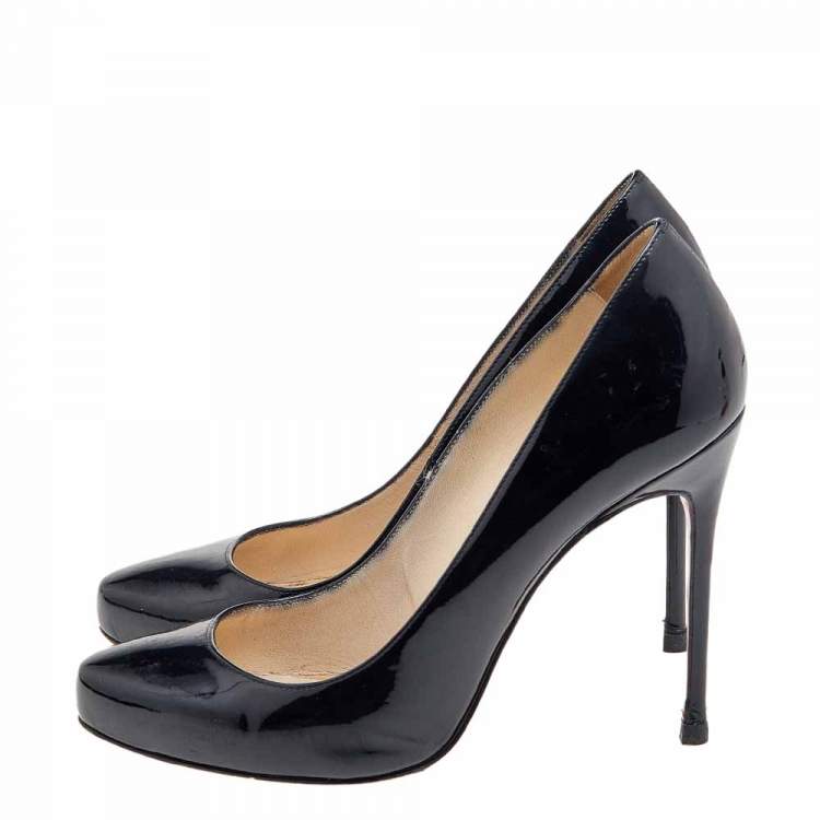 Pre Owned Christian Louboutin Black Patent Leather Simple Pumps Size 38