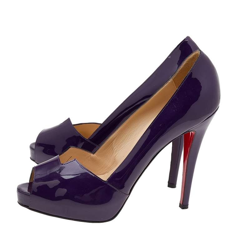 Pre Owned Christian Louboutin Purple Patent Leather Peep Toe Platform Pumps Size 39.5