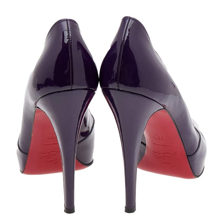 Pre Owned Christian Louboutin Purple Patent Leather Peep Toe Platform Pumps Size 39.5