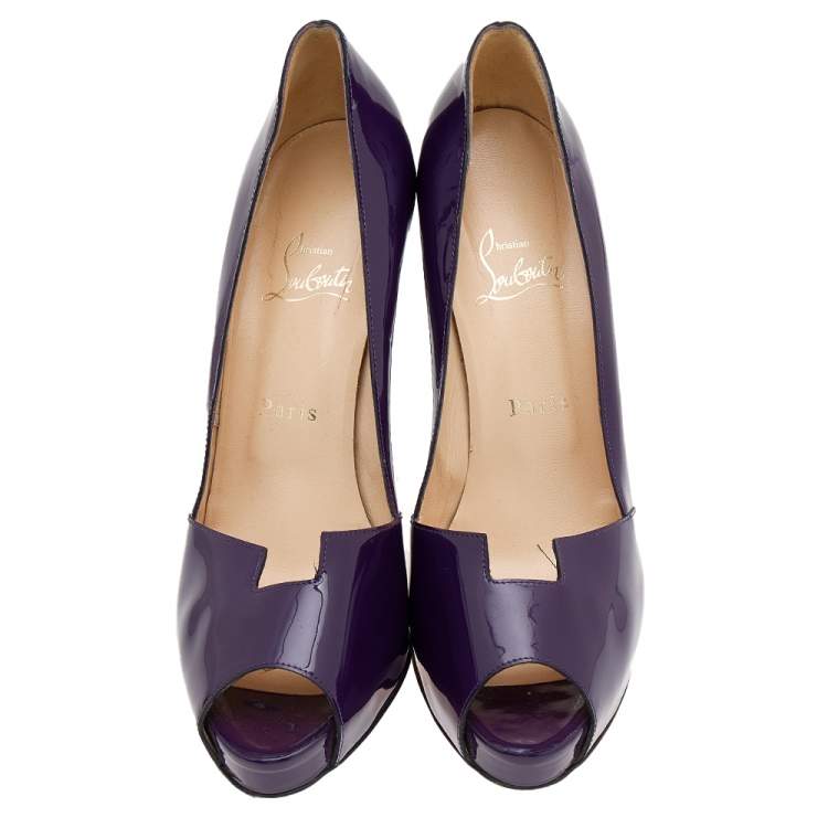 Pre Owned Christian Louboutin Purple Patent Leather Peep Toe Platform Pumps Size 39.5