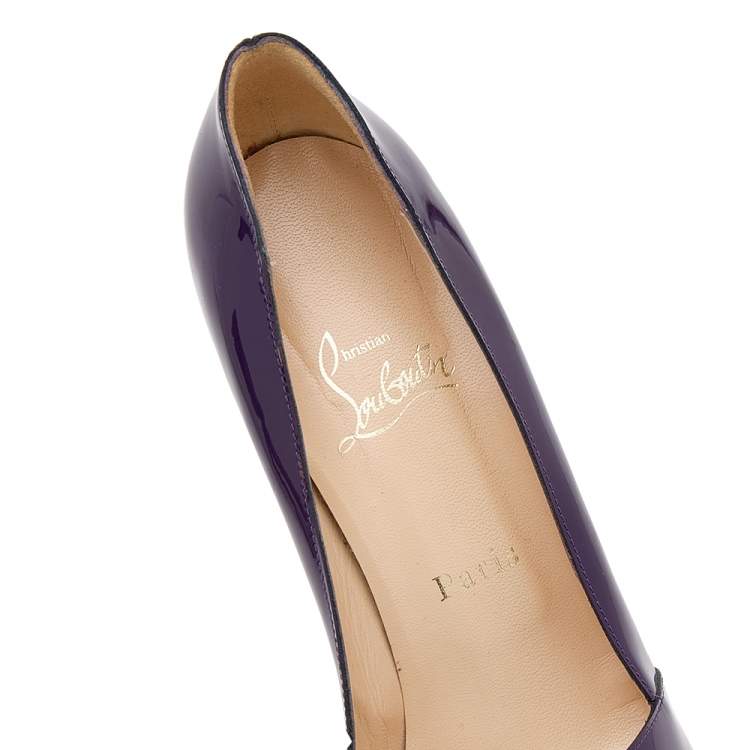 Pre Owned Christian Louboutin Purple Patent Leather Peep Toe Platform Pumps Size 39.5