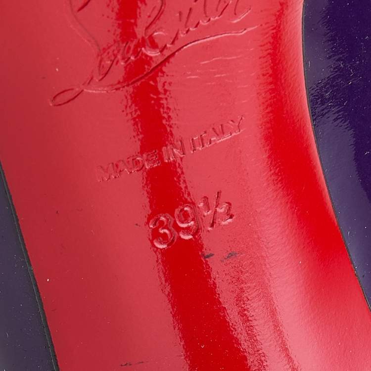Pre Owned Christian Louboutin Purple Patent Leather Peep Toe Platform Pumps Size 39.5