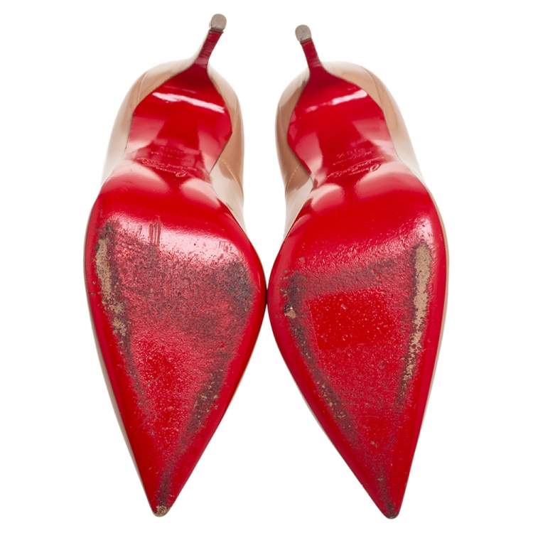 Pre Owned Christian Louboutin Beige Patent Leather So Kate Pumps Size 36.5