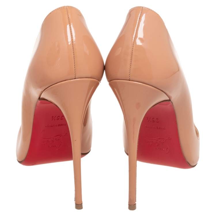 Pre Owned Christian Louboutin Beige Patent Leather So Kate Pumps Size 36.5