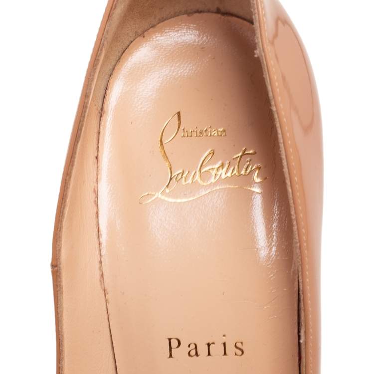 Pre Owned Christian Louboutin Beige Patent Leather So Kate Pumps Size 36.5