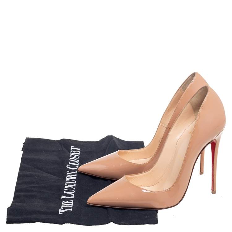 Pre Owned Christian Louboutin Beige Patent Leather So Kate Pumps Size 36.5