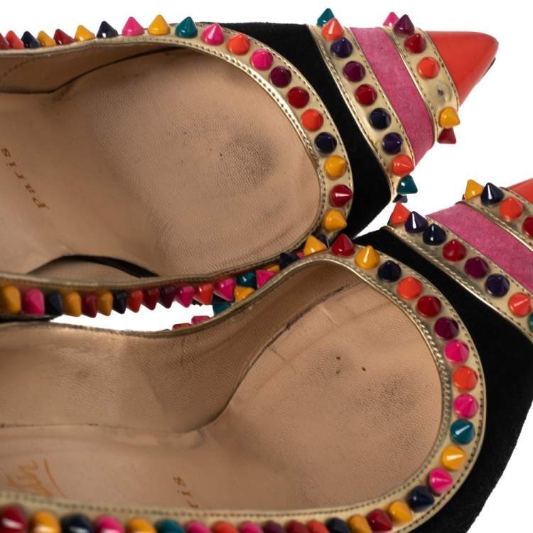 Pre Owned Christian Louboutin Multicolor Suede and Patent Leather Malabar Hill Pumps Size 39.5 