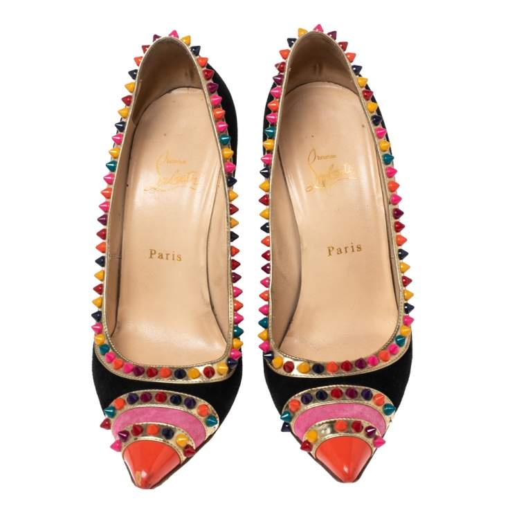 Pre Owned Christian Louboutin Multicolor Suede and Patent Leather Malabar Hill Pumps Size 39.5 
