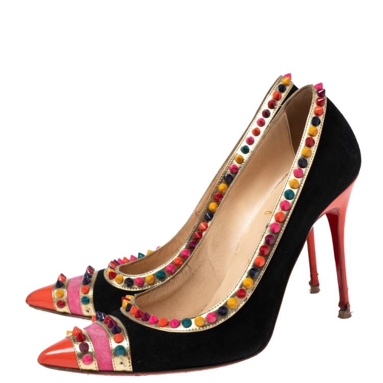 Pre Owned Christian Louboutin Multicolor Suede and Patent Leather Malabar Hill Pumps Size 39.5 
