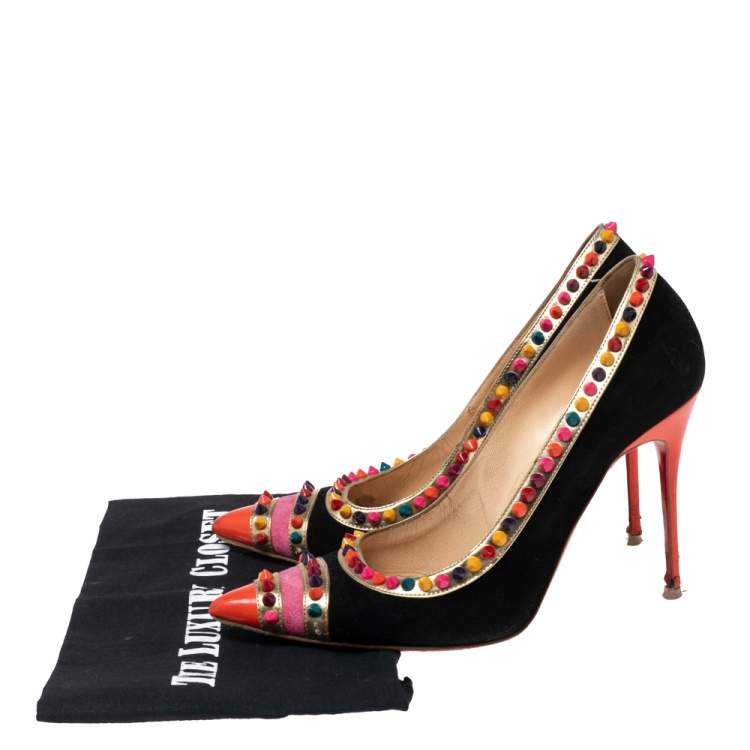 Pre Owned Christian Louboutin Multicolor Suede and Patent Leather Malabar Hill Pumps Size 39.5 