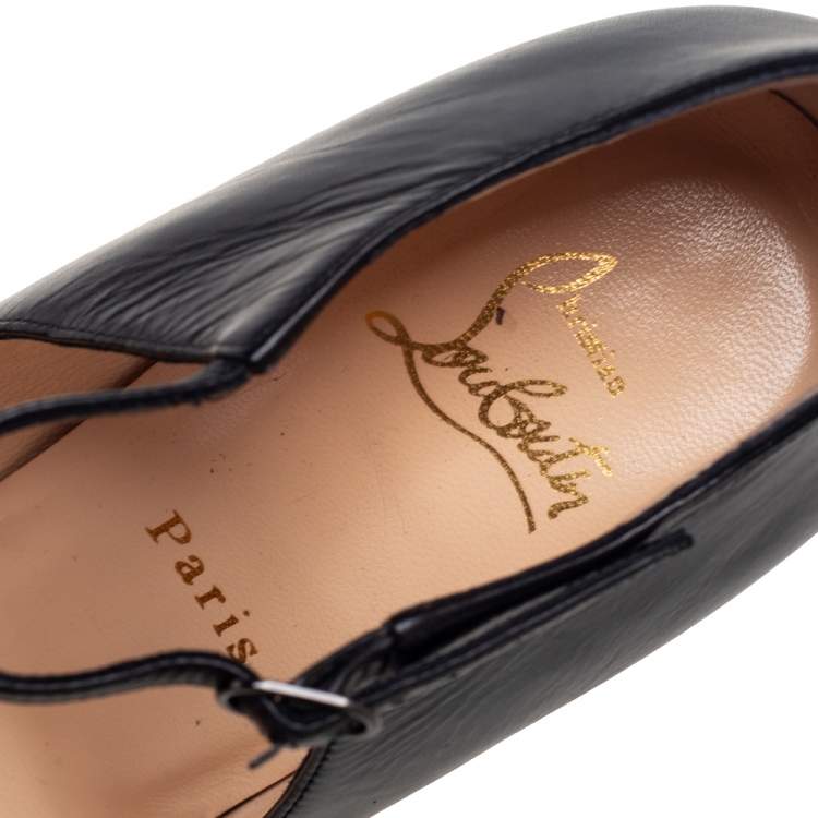 Pre Owned Christian Louboutin Black Leather Jilopa T Strap Platform Pumps Size 36.5