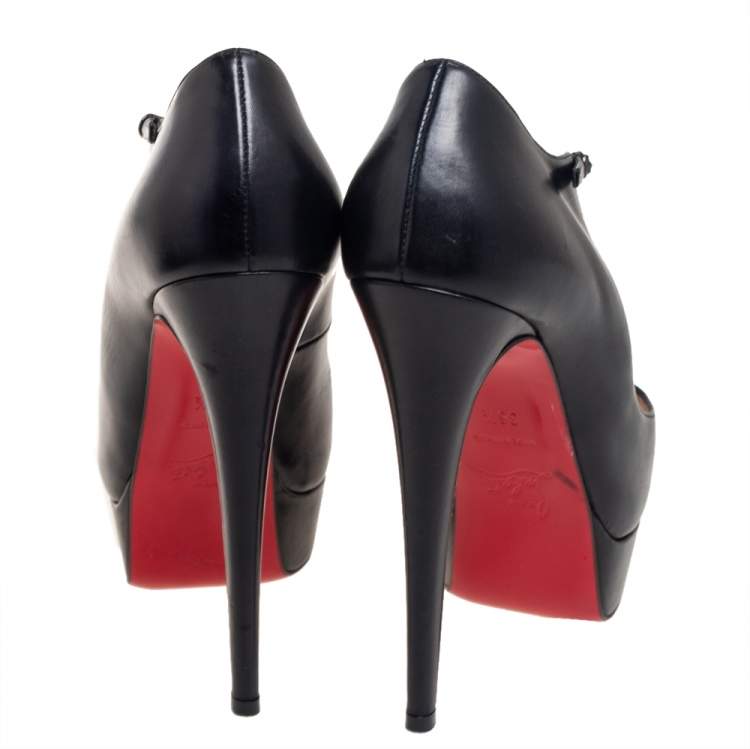 Pre Owned Christian Louboutin Black Leather Jilopa T Strap Platform Pumps Size 36.5