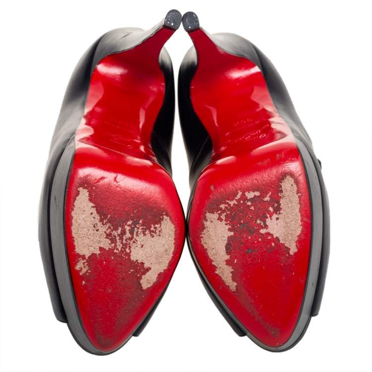 Pre Owned Christian Louboutin Black Leather Jilopa T Strap Platform Pumps Size 36.5