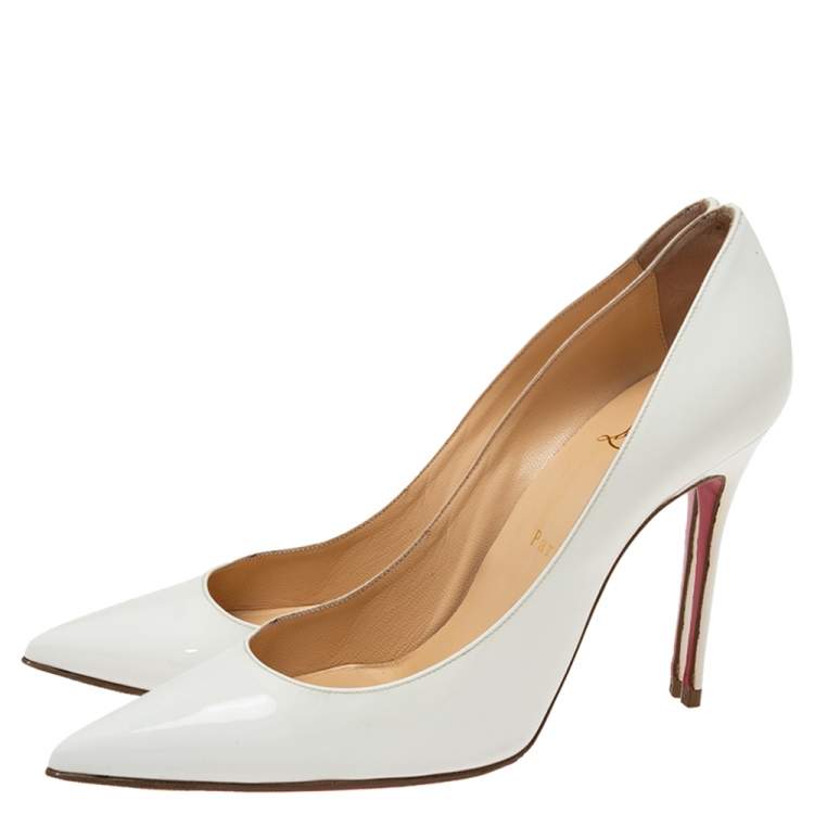 Pre Owned Christian Louboutin White Patent Leather Kate Pumps Size 39