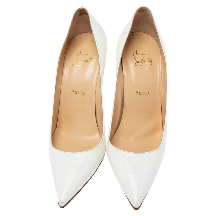 Pre Owned Christian Louboutin White Patent Leather Kate Pumps Size 39