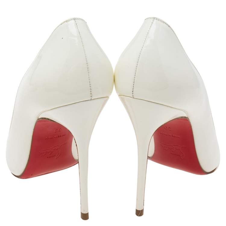 Pre Owned Christian Louboutin White Patent Leather Kate Pumps Size 39