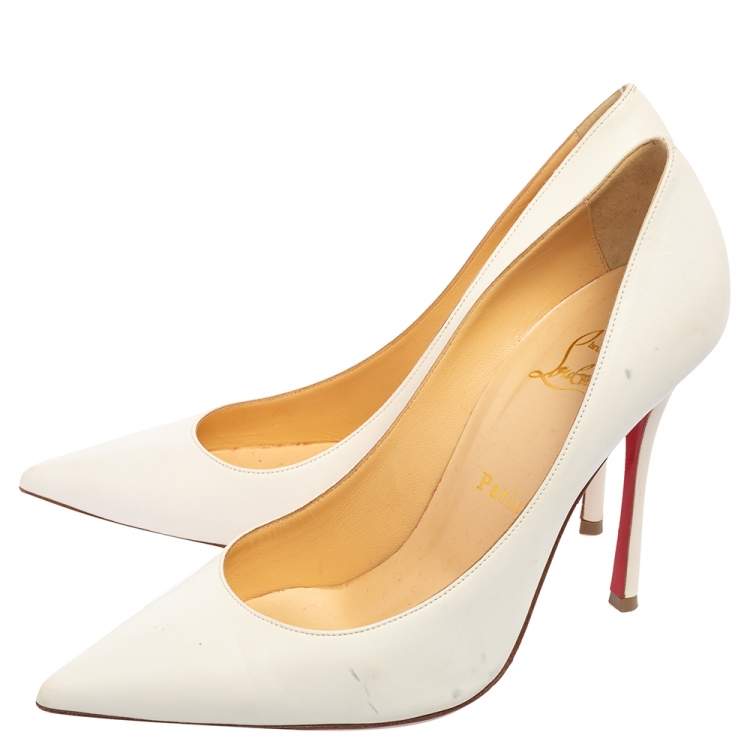 Pre Owned Christian Louboutin White Leather Kate Pumps Size 39