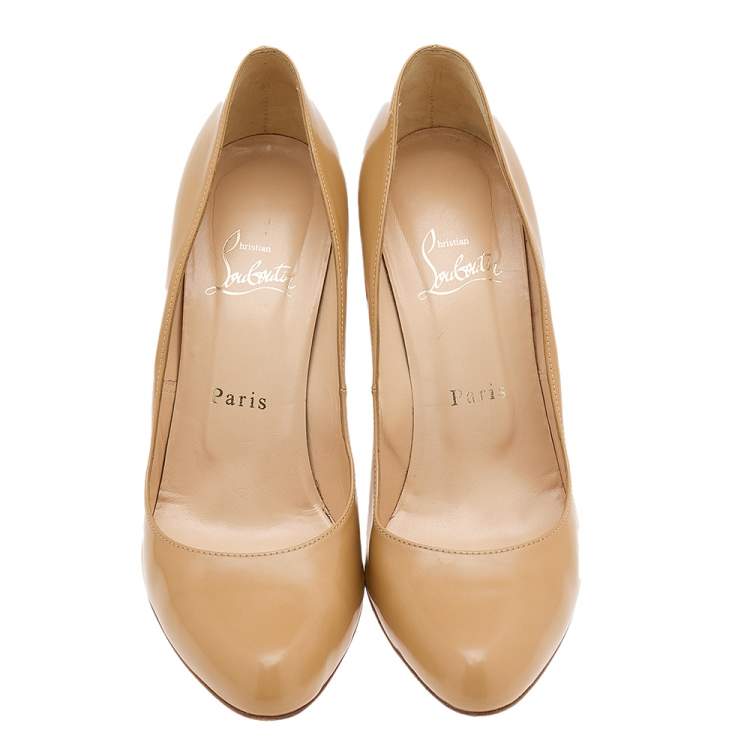 Pre Owned Christian Louboutin Beige Leather Simple Pumps Size 38.5