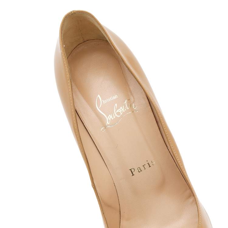 Pre Owned Christian Louboutin Beige Leather Simple Pumps Size 38.5