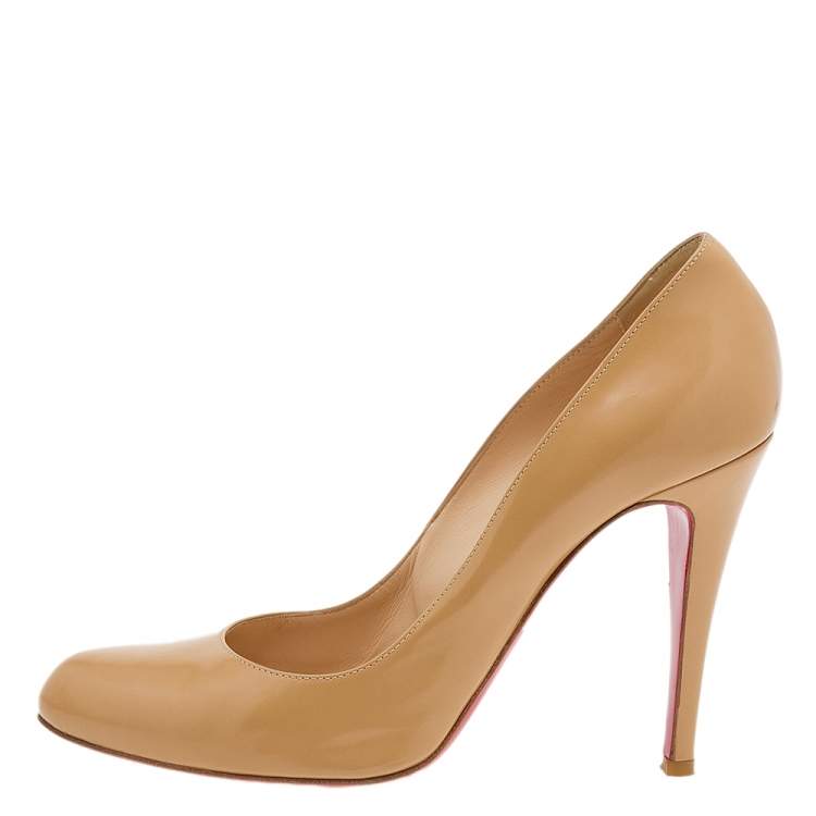 Pre Owned Christian Louboutin Beige Leather Simple Pumps Size 38.5