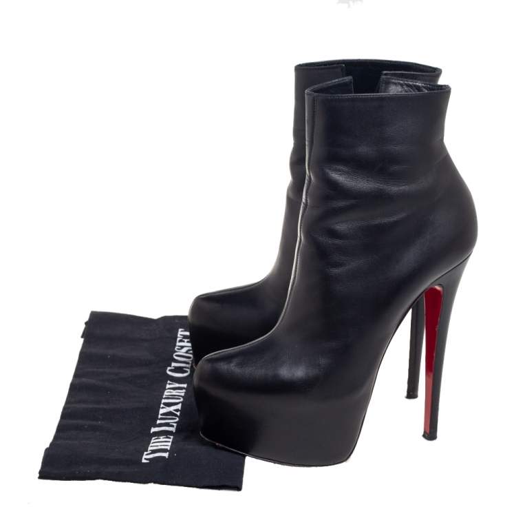 Pre Owned Christian Louboutin Black Leather Daffodile Ankle Booties Size 37
