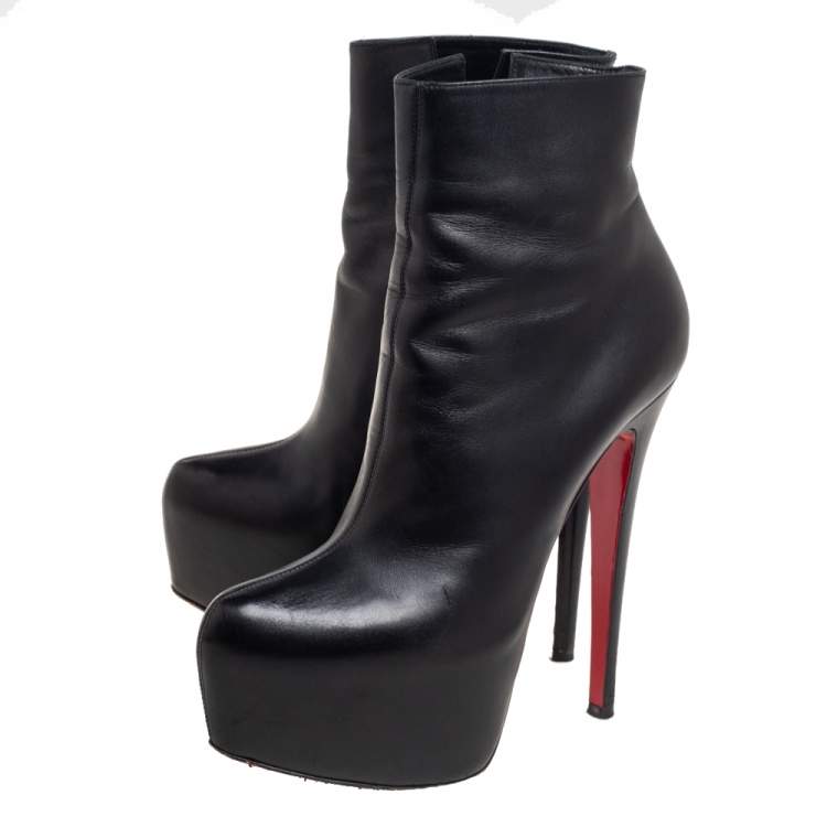 Pre Owned Christian Louboutin Black Leather Daffodile Ankle Booties Size 37