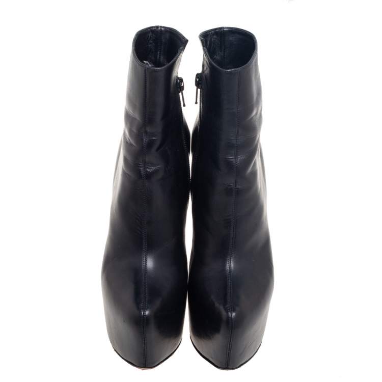 Pre Owned Christian Louboutin Black Leather Daffodile Ankle Booties Size 37