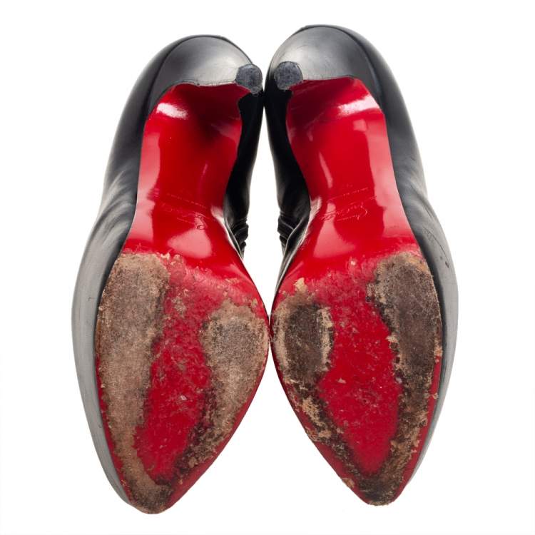 Pre Owned Christian Louboutin Black Leather Daffodile Ankle Booties Size 37