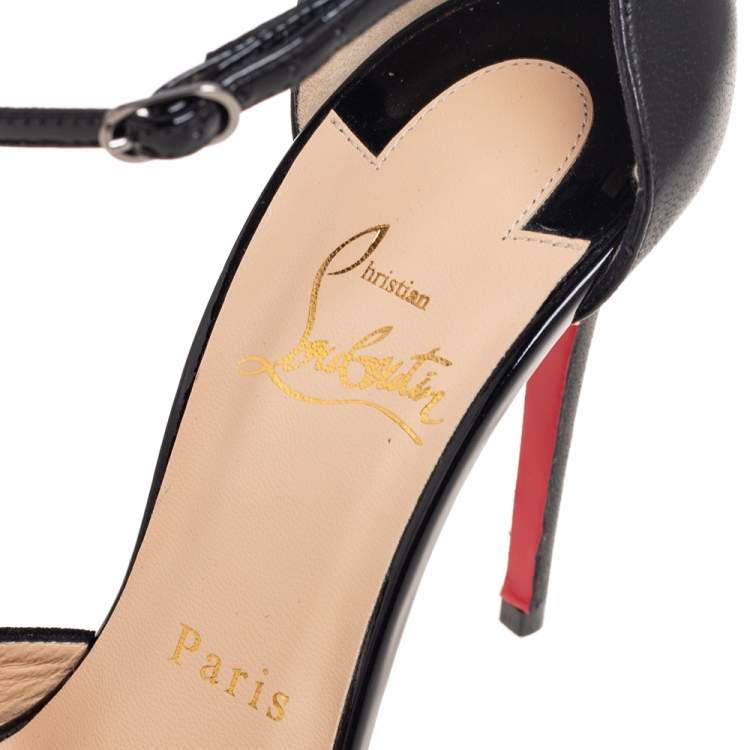 مملوكة مسبقًا Christian Louboutin Black Suede and Leather Aribak Bow T-bar Sandals Size 37
