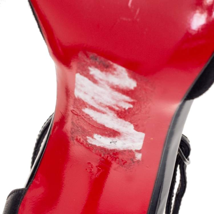 مملوكة مسبقًا Christian Louboutin Black Suede and Leather Aribak Bow T-bar Sandals Size 37