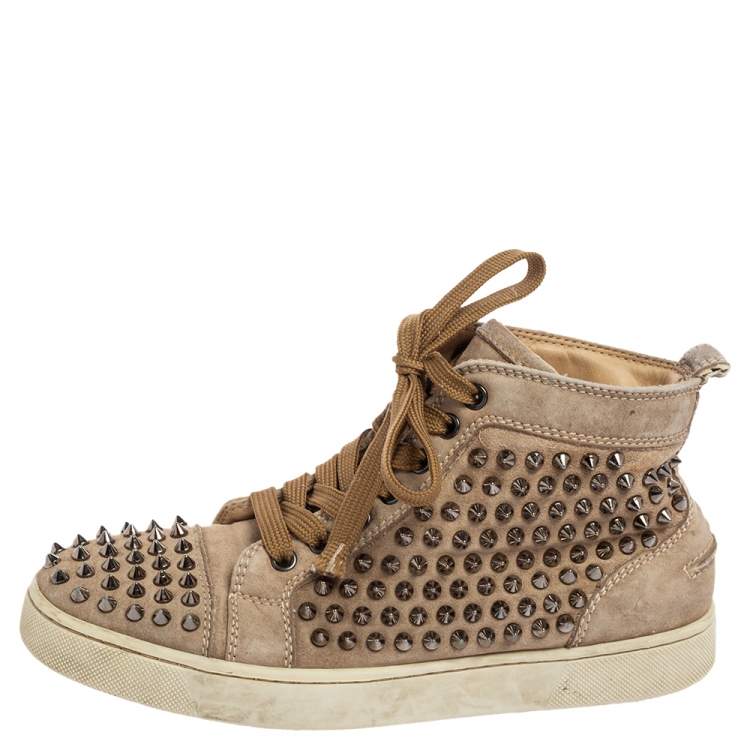 Christian Louboutin Beige Suede Louis Spikes High-Top Sneakers
