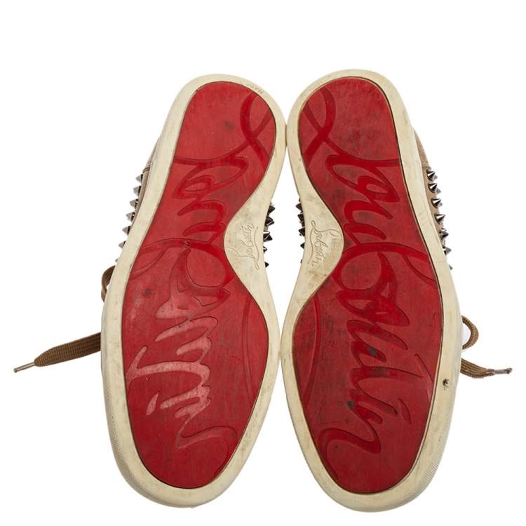 Pre Owned Christian Louboutin Beige Suede Louis Spikes High-Top Sneakers Size 38