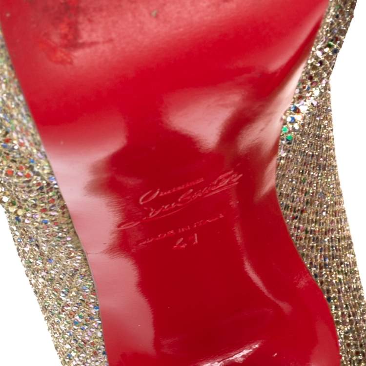 Pre Owned Christian Louboutin Gold Glitter and Fabric Lady Gres Peep Toe Pumps Size 41